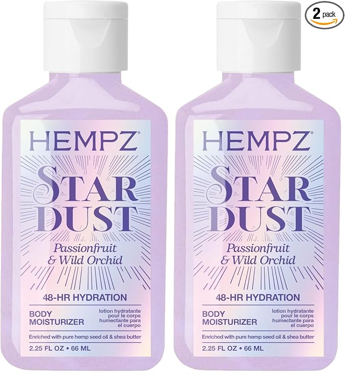 Hempz NEW Mini Star Dust Body Lotion, Iridescent Glow Shimmer, Passionfruit and Wild Orchid, Hydrating and Nourishing Moisturizer, 2.25 fl.oz. (Pack of 2)