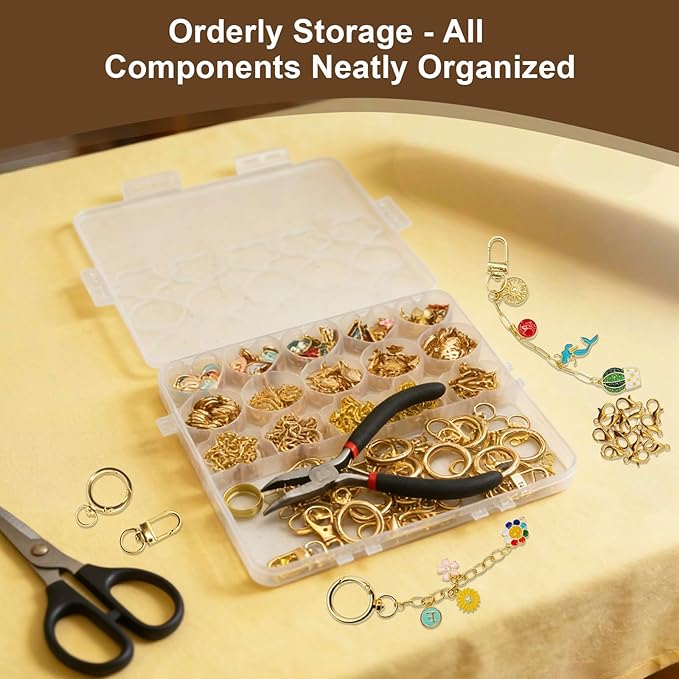 Aucscott Lipgloss Keychain Making Kit with Charms for Gilrs Adults, DIY Keychain Supplies Jewelry Craft Kits with A-Z Letter Charms for Custom Bag Phone Key Chain Lip Balm Earring Purse Handbag