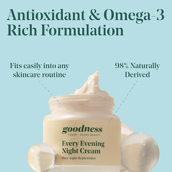goodness Every Evening Night Cream for Face – Deep Hydration Moisturizer with Ceramides & Hyaluronic Acid – Rich Overnight Face Cream for Dry, Normal & Mature Skin