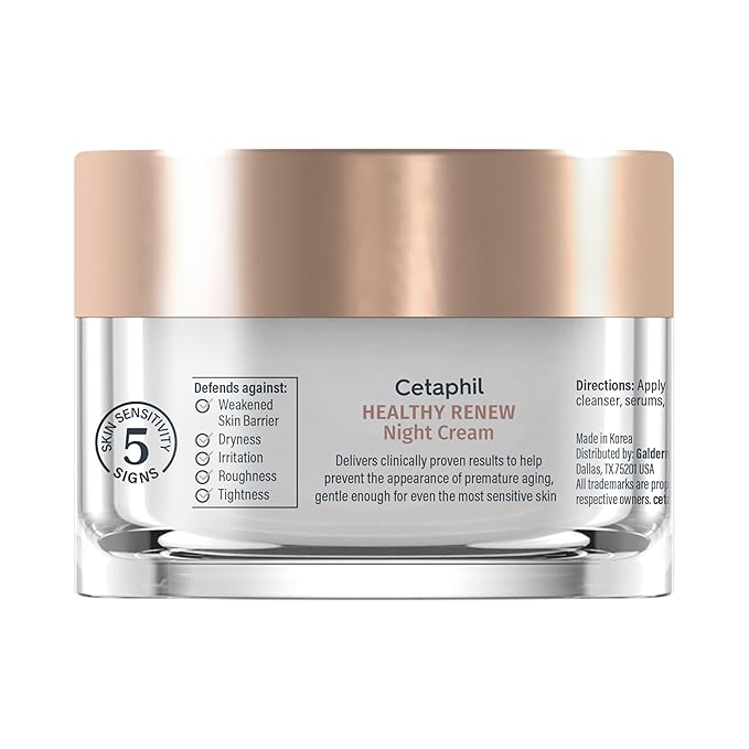 Cetaphil Healthy Renew Skin Tightening Night Cream 1.7 Oz, Wrinkle Repair Cream for Face with Peptides, Retinol Alternative Cream For Sensitive Skin, Fragrance Free