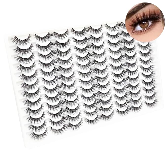 Azenlo False Eyelashes 48 Pairs Faux Mink Lashes 14mm Wispy Lashes 3D Fluffy Cat Eye Lashes Pack Bulk Wholesale Strip Lashes(style 48-042)