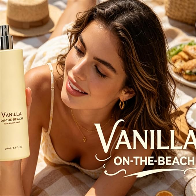 Vanilla on the Hair and Body Mist, Vanilla Ocean Fragrance Spray, Lightweight & Non-sticky, Long-Lasting Fresh Fragrance for Hair & Body, All Skin Types