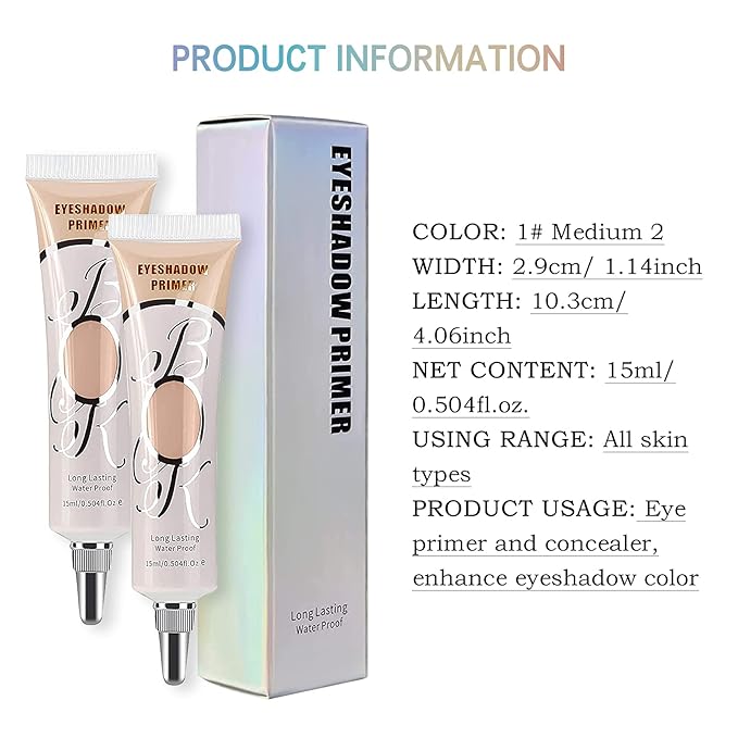 LOKFAR 2 Pack Matte Eyeshadow Primer for Oily Lids Medium Eyeshadow No Crease Eye Primer Makeup Eyeshadow Base Waterproof & Smudge-proof & Long Lasting Cream Liquid Eye-shadow for All Shadows (Set B)