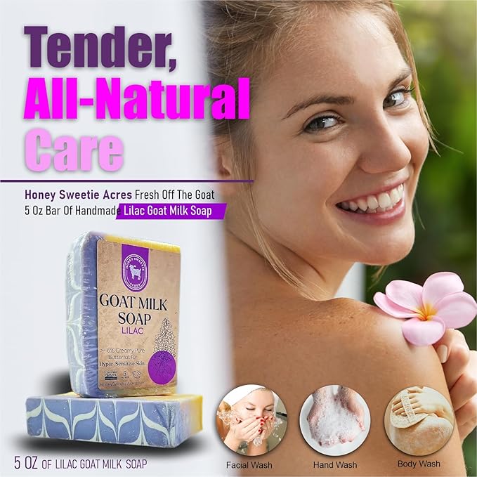 Honey Sweetie Acres Lilac Goat Milk Soap - Handmade 5 oz Bar, Made with Natural Ingredients, Moisturizing & Gentle, Made in the USA