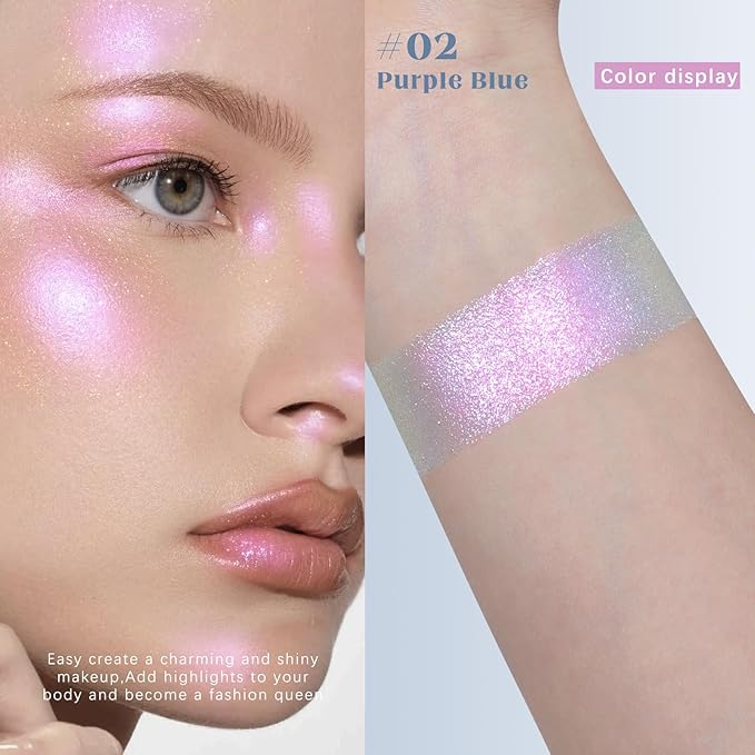 HOSAILY Chameleon Purple Blue Glitter Eyeshadow, Duochrome Color Shifting Metallic Lavender Eyeshadow, Holographic Sparkling Pink Inner Corner Iridescent Shimmer Eye Highlighter Makeup Palette 02