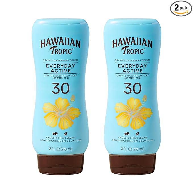 Hawaiian Tropic Everyday Active Lotion Sunscreen SPF 30, 8Fl Oz Twin Pack, Hawaiian Tropic Sunscreen SPF 30, Sunblock, Oxybenzone Free Sunscreen, Broad Spectrum Sunscreen Pack, 8Fl Oz each