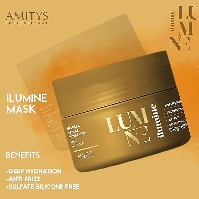 Ilumine Hair Mask, Deep Hydrating, Coconut Oil, Honey Extract, Clean Shine, Anti-Frizz, Petroluem-Free, Sulfate-Free, Paraben-Free, Vegan, 250 grams