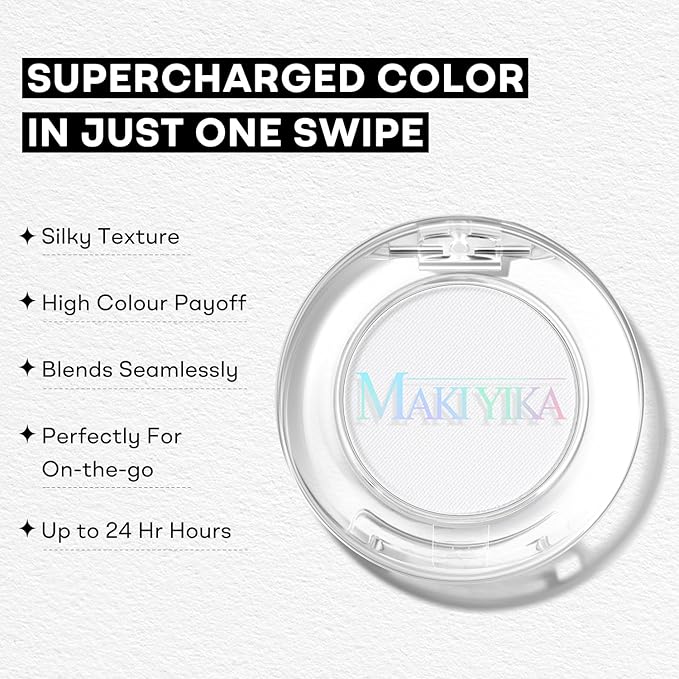 MAKI YIKA White Matte Single Eye Shadow Palette for Women, Pigmented White Eyeshadow Powder for Brown Eyes, Color Stay Long Lasting Waterproof Eye Makeup Palette, #1