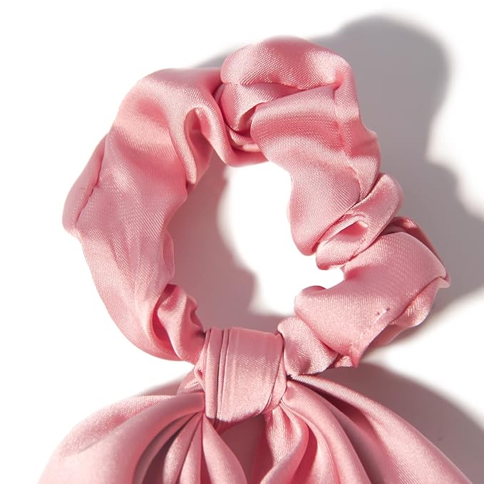 Pack of 2 Knotted Bow Hair Scrunchies Elastic Hair Scarf Hair Ties Bands Satin Hair Ribbon Scrunchy Ponytail Holder for Women and Girls,Hair Scarf Scrunchies,Hair Accessories (Shell pink)