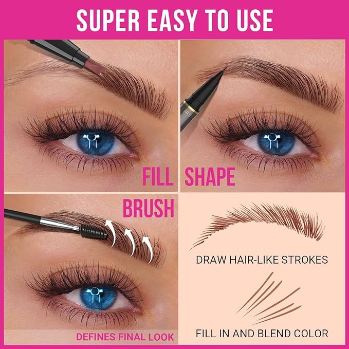 iMethod Microblading Eyebrow Pencil - Brow Pencil 2-in-1 Dual-Ended Eyebrow Pen with 3-Prong Micro-Fork-Tip Applicator and Precise Brush-Tip Create Natural-Looking Brows, Stay on All Day, Light Brown