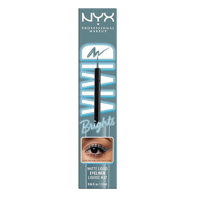 NYX PROFESSIONAL MAKEUP Vivid Brights Liquid Liner, Smear-Resistant Eyeliner with Precise Tip - Cyan Simp (Pack of 2)