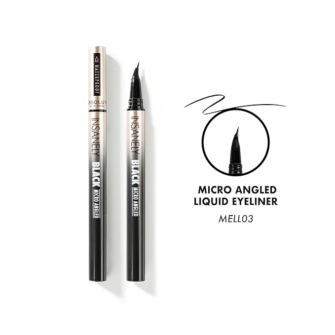 Absolute New York Insanely Black Micro Angled Liquid Eyeliner, Thin Pointed End, Creates Thin Lines Closer to Lash Line