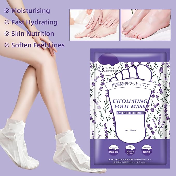 Hydrating Foot Masks Set,Exofliating 6 Pack Socks Mask for Dry Feet Peeling Away Dead Skin Calluses（Lavender）