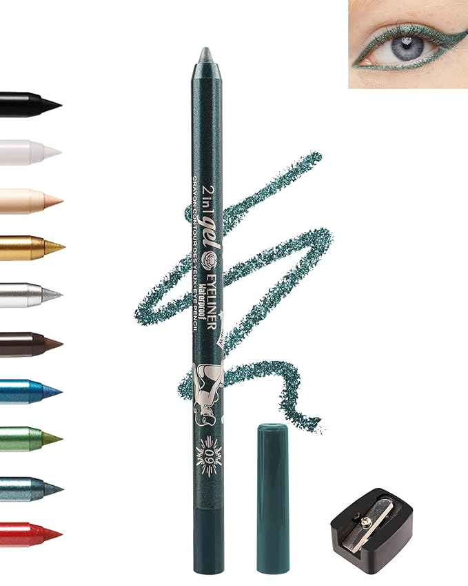 Chill Blue Eyeliner Pencil Gel, Multi-Use Cream Eyeliner Waterline Waterproof Smudge-Proof Long Stay, Eye Liner Brightener Pencil with Sharpener, High Pigment Cruelty Free Delineador De Ojos-09