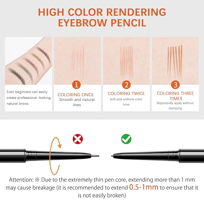 MAVENI Browcharm Microblading Brow Pencil, 0.9mm Fine Tip, Waterproof Eyebrow Pencil, with 1+1 Same Color Refills, Shapes, Defines, Fills, and Contours for Full, Natural-Looking Brows (04 Red Brown)