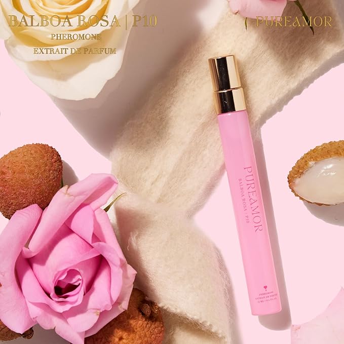 PUREAMOR Pheromone Perfume for Women, Balboa Rosa Extrait de Parfum - Long Lasting Romantic Floral Scent, 30% High Concentration, Travel Size Fragrance Spray, 0.4 oz / 12ml