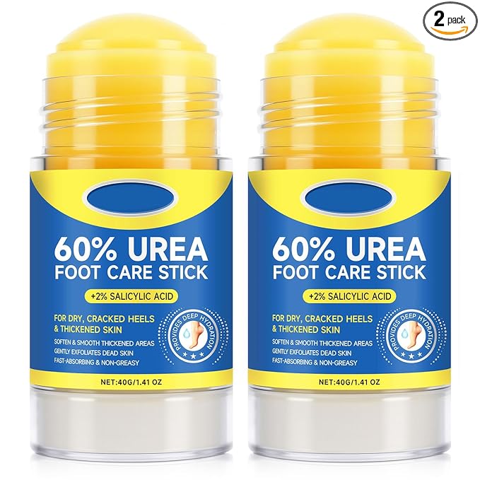 60% Urea Foot Cream Stick with 2% Salicylic Acid, Extra-Strength Cracked Heel Repair for Dry Feet & Calluses, Moisturizing Urea Cream Stick for Dead Skin Removal, Heel Balm for Rough Skin(2pcs)