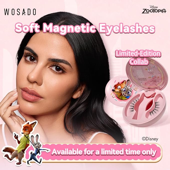 WOSADO×Zootopia1 Bag Gift Set, Disney [No.17 Ice Black] 21.5mm Soft Magnetic Eyelashes Kit with Applicator, Reusable Glue-free Magnetic Lashes, Cruelty-free False Lashes, Waterproof, for Makeup