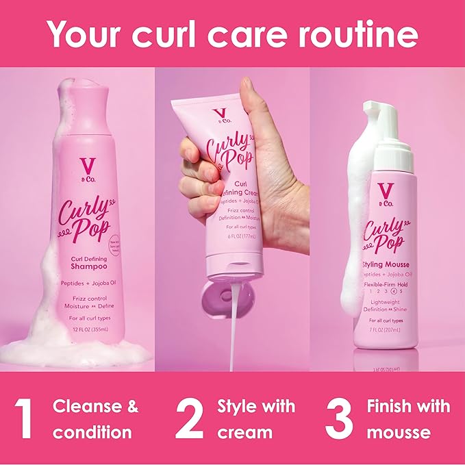 V&Co. Curly Pop Curl Defining Conditioner – Sulfate Free & Paraben Free Hydrating Hair Care with Peptides, Amino Acids & Jojoba Oil for Moisture, Frizz Control & Curl Definition – 12 fl oz