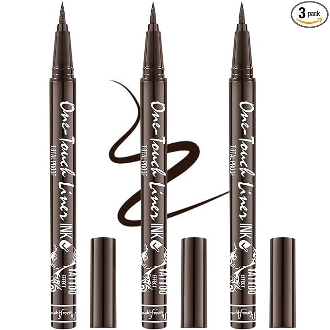 Triple Pack of Vegan-Approved Hypoallergenic Liquid Eyeliner Pens, Tattoo Effect, Quick Dry, Waterproof, Smudgeproof, Long-lasting & Felt Tip Eyeliner pen: Precision Beauty for Women (Dark Brown)