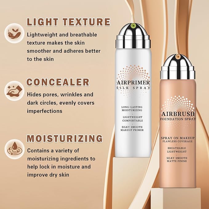 Magic Minerals Airbrush Foundation and Makeup Primer for Face,Full Coverage Foundation for Mature Skin,Moisturizing Airbrush Makeup (02 Beige)