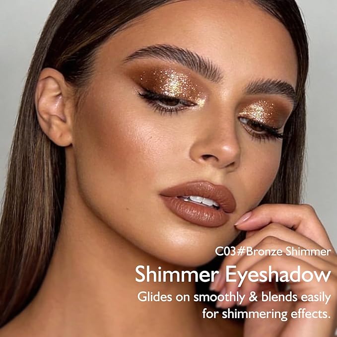 Bronze Shimmer Eyeshadow Palette, Single Brown Eye Shadow Palettes High Pigment Neutral Eyeshadow, Compact Pressed Powder Cream Eye Shadow for Older Women Makeup Sombra De Ojos
