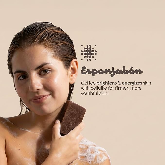 T.Taio Coffee Esponjabon Soap Sponge - Gentle Shower Scrubber - Cleaning Bath Wash Scrub - Dirt & Oil Removal - Massage & Lather Foot, Elbow, & Face Bathroom Accessories Fresh Nacre Scent
