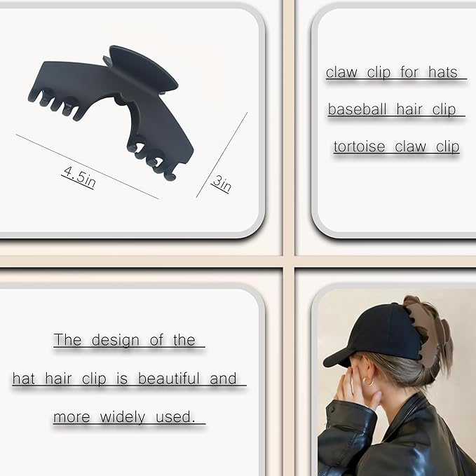 Hat-Friendly Claw Clips for Baseball Caps,Hair Clips for Hat for Long Thick Thin Hair,Matte hat claw clip for Non-Slip Strong Hold