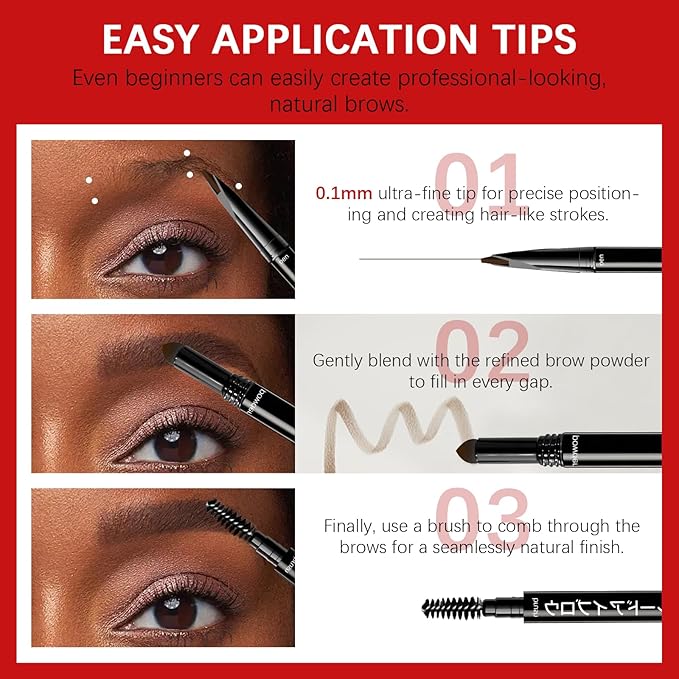 Browcharm Microblading Eyebrow Pencil,0.1mm Ultra-Fine Tip,3-in-1 Waterproof Eyebrow Pencil,with Eyebrow Powder&Eyebrow Brush,Hair-Like Strokes,Shapes,Fills Brow Makeup (05 Deep Brown)