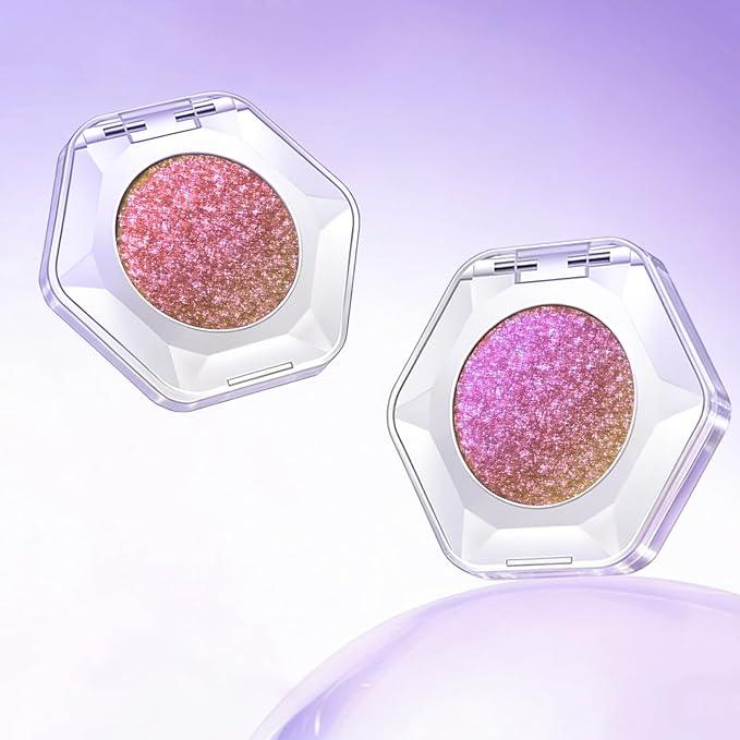 Noerrors Bronze Gold Pink Duochrome Glitter Eyeshadow, Multichrome Shimmer Holographic Creamy Metallic Eyeshadow, Half Magic Sparkling Iridescent Mermaid Eye Brightener Makeup Palette Rave Accessories