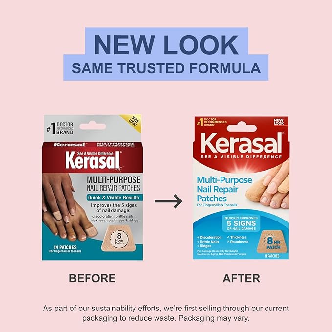 Kerasal Multi-Purpose Nail Repair Patches - 14 Count - Nail Repair for Damaged Nails, 8-Hour Nail Treatment Restores Healthy Appearance (Packaging May Vary)