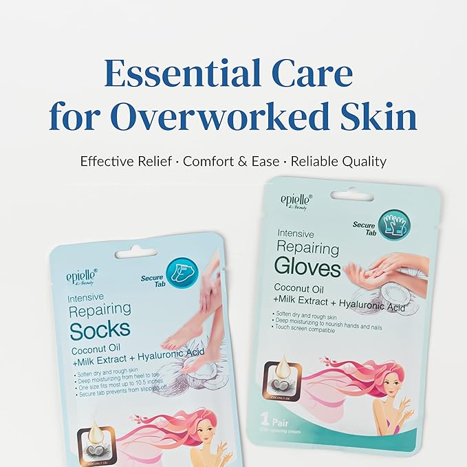 Epielle Intensive Repairing Hand Mask 6 Pairs, Soften with Coconut Oil & Milk Extract, Deep Moisturizing Gloves for Dry, Rough Skin, Self Care Gifts for Women, Spa Kit, Mothers Day Gifts