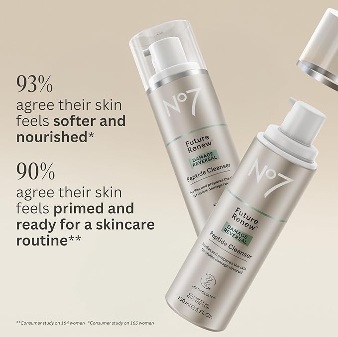 No7 Future Renew Damage Reversal Peptide Gentle Face Cleanser - Anti-Aging Face Wash to Help Visibly Remove Impurities for Smoother, Nourished Skin - Fragrance-Free Formula (5 Fl Oz)