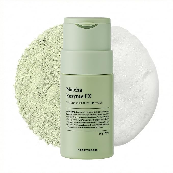 Enzyme Powder Face Wash, Powder to Foam Facial Cleanser with Matcha & Green Tea, Gentle Daily Exfoliating Cleanser for Sensitive Skin, Fragrance Free Korean Skincare, 1.76 Oz