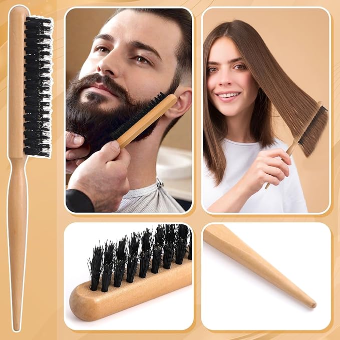 6PCS Boar Bristle Slick Back Hair Brush with Edge Brush Rat Tail Comb, Wide Tooth Comb for Men Women