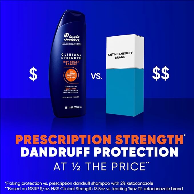 Head & Shoulders Anti-Dandruff Shampoo with 1% Selenium Sulfide, Clinical Strength Dry Scalp Rescue Shampoo Twin Pack, Seborrheic Dermatitis Relief, Dry Scalp 13.5 fl oz Each