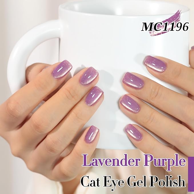 Double Rhythm 15ML Jelly Glass Cat Eye Gel Polish with Magnet Holographic Glitter Shimmer Translucent Sheer Color Salon Soak Off Magnetic Nail at Home (Lavender Purple-MC1196)