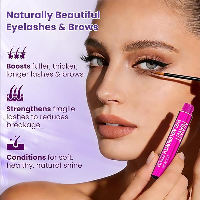 Eyelash Growth Serum and Eyebrow Enhancer – Advanced Formula for Longer, Fuller, Thicker Lashes & Brows Naturally | Nourishes Sparse Lashes with Biotin, Peptides - Gentle & Non-Irritating