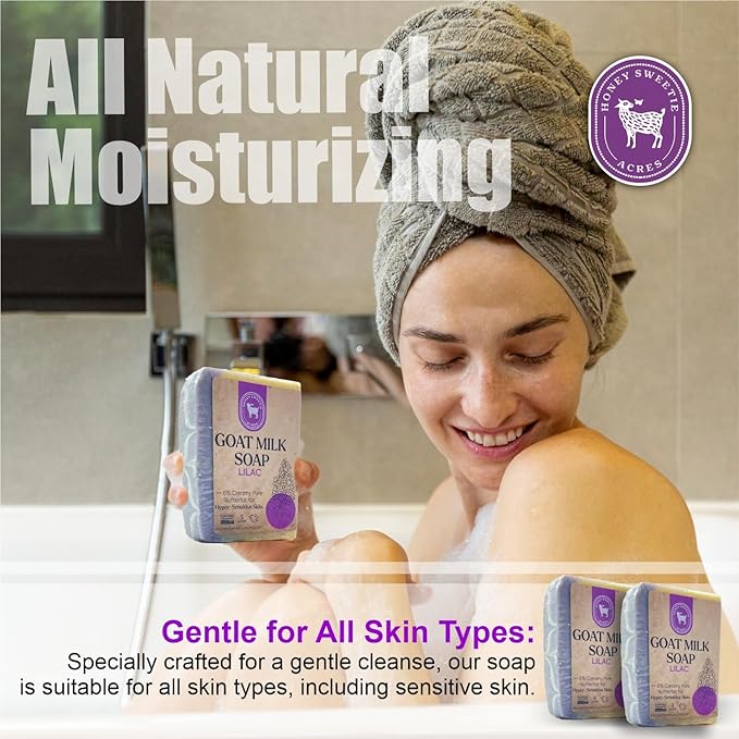 Honey Sweetie Acres 2-Pack Lilac Goat Milk Soap - All Natural 5 oz Handmade Bar Soap – Moisturizing, Gentle for Sensitive Skin, Eco-Friendly, Made in the USA