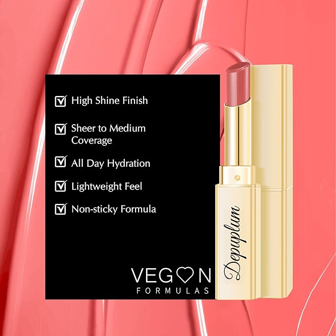 Depuplum Nude Pink Lipstick for Women Moisture Lip Gloss Tinted Lip Balm Sheer Lipsticks for Mother's Day Nourishing Hydrate Glossy Lipstick for Dry Lips, DM95 Nude Pink