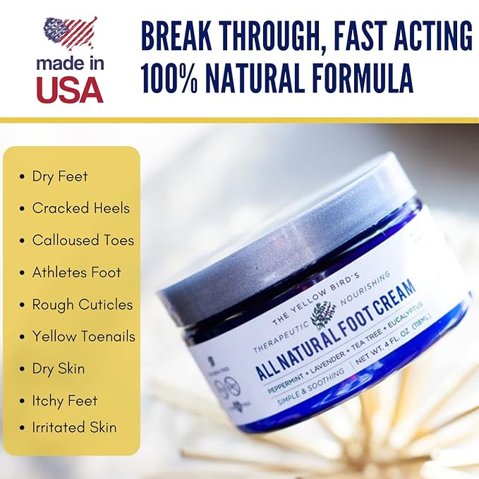 Yellow Bird Foot Cream 2 Pack Bundle - Natural Dry & Itchy Feet Repair Balm. Foot Moisturizer with Organic Ingredients and Essential Oils