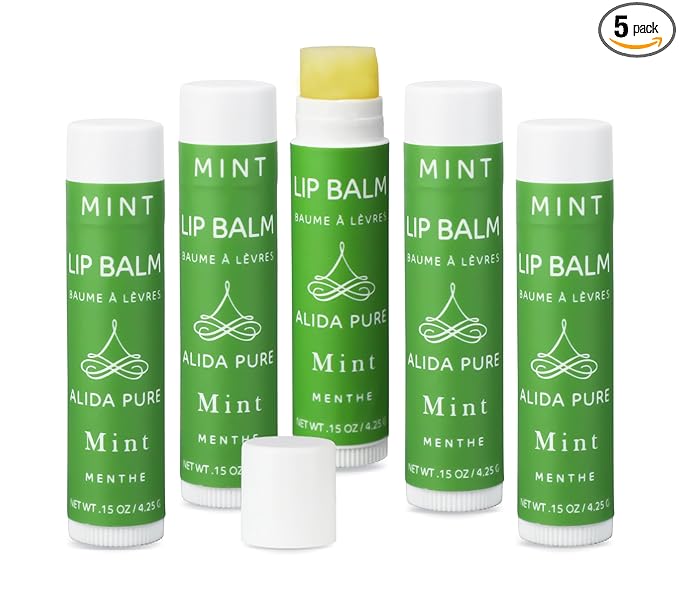 Mint Lip Balm Collection, Vegan Set, Beeswax Free, with Organic Jojoba and Avocado Oil, Vitamin E, Natural Moisturizer for Dry, Chapped Lips, 5 Tube Set