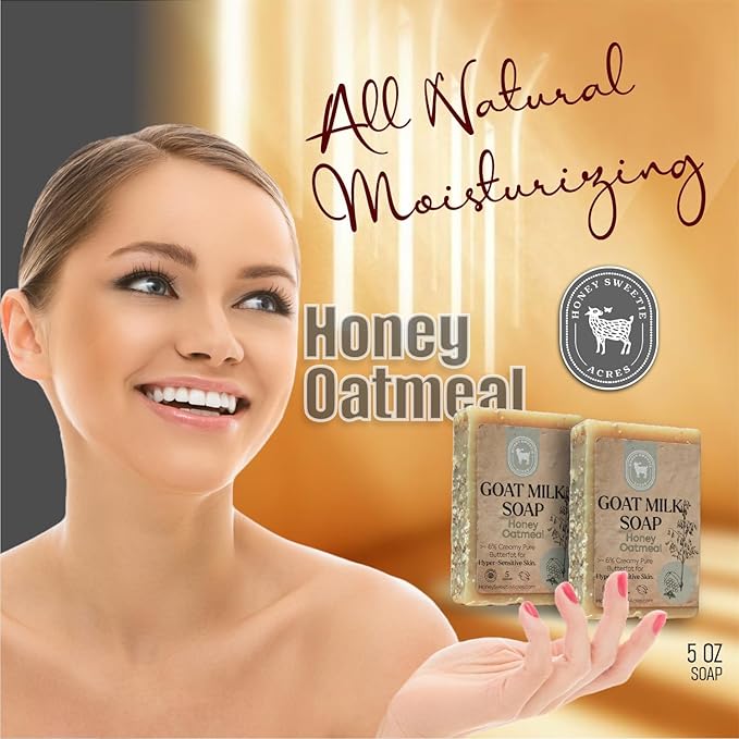 Honey Sweetie Acres 2-Pack Honey Oatmeal Goat Milk Soap - Handmade 5 oz Bar, Made with Natural Ingredients, Moisturizing & Gentle, Made in the USA