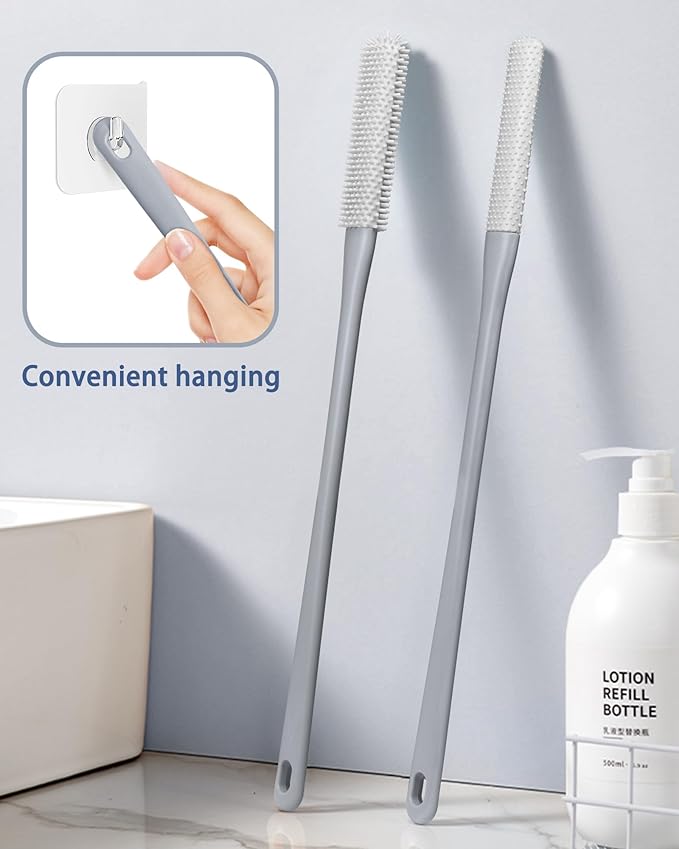 Toe Cleaning Brush,Foot Scrubber for Shower with 15.7" Long Handle Soft Silicone Cleaning Shower Brush Foot Care for Seniors,Elderly, Men and Women (Grey)