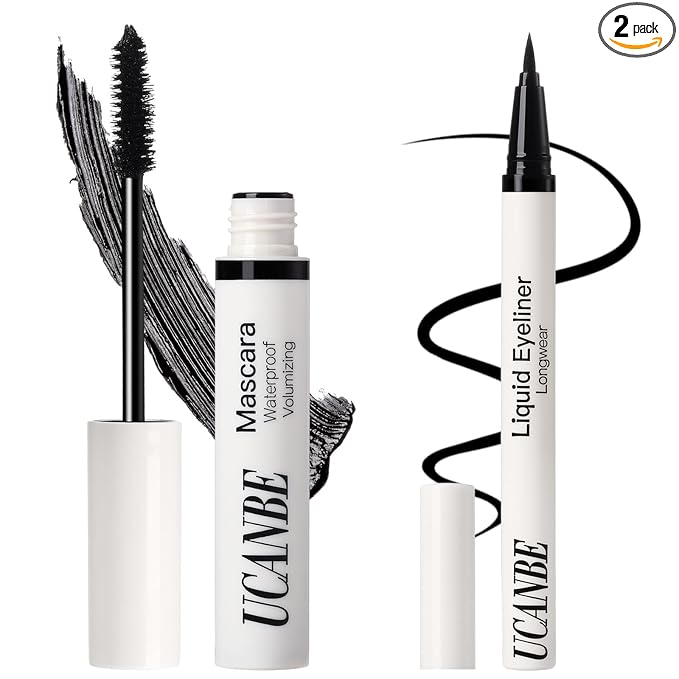 UCANBE Black Mascara and Liquid Eyeliner Set, Waterproof Colored Eye Makeup Duo - Enhance Your Gaze with Natural Lasting Lift & Curl for Lashes and Pigmented Smudge-Proof Eye Liner