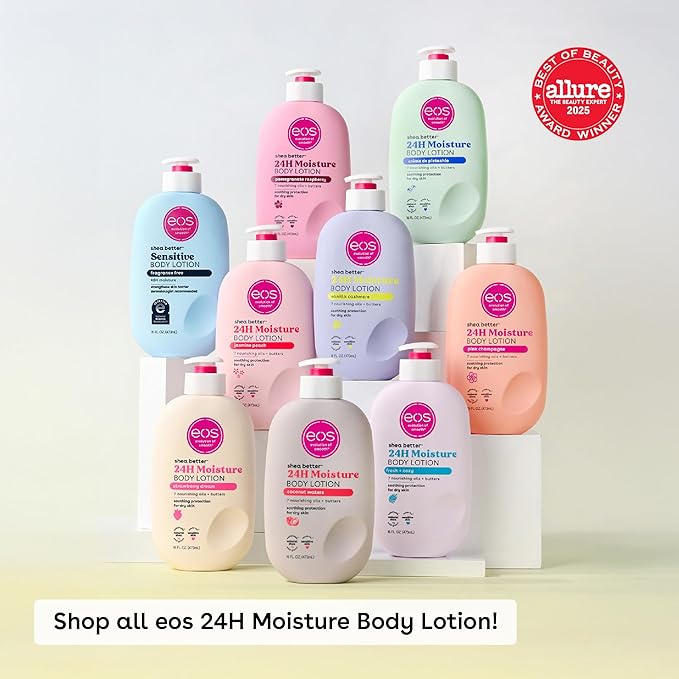 eos Shea Better Sensitive Skin Body Lotion - Fragrance-Free, 48-Hour Moisture Eczema Cream & Dry Skin Relief, Vegan, 16 fl oz (Packaging may vary)