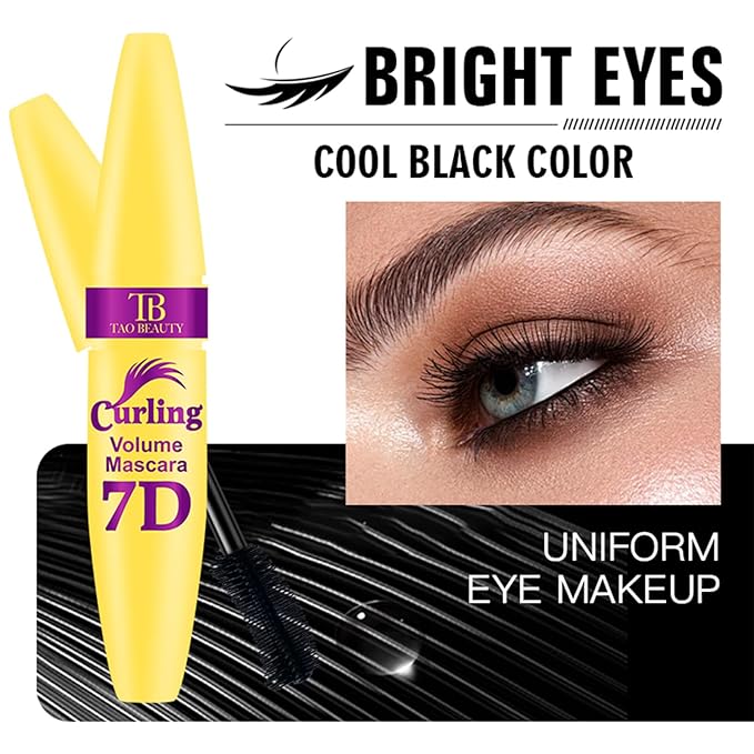 7D Fiber Lashes Waterproof Volumizing Mascara, Lengthening & Waterproof, Smudge-Resistant, Long-Lasting Formula (Black)