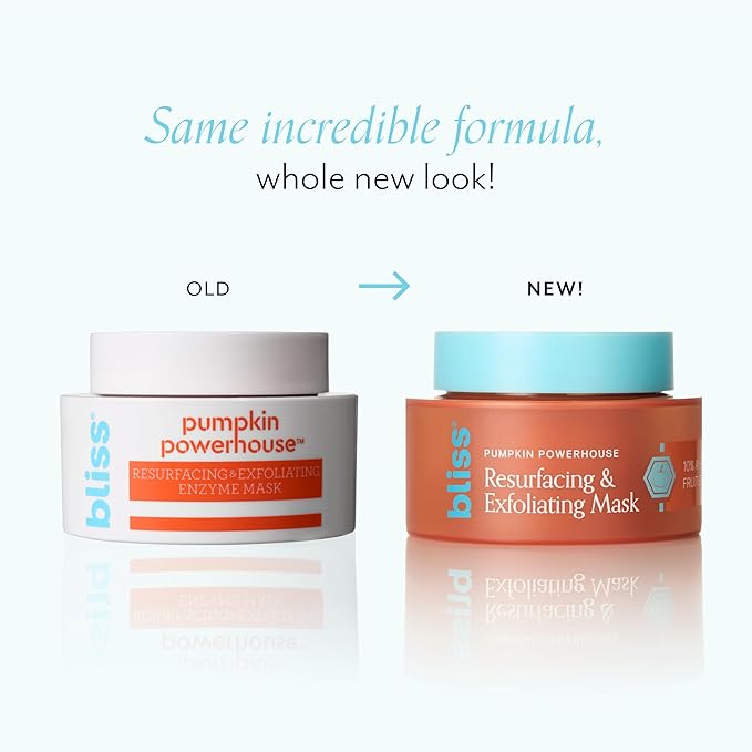 Bliss Pumpkin Powerhouse & Resurfacing Enzyme Mask - 10% AHA Pumpkin Blend with Prebiotics and Hyaluronic Acid for Smooth, Glowing Skin - Vegan, Clean, Cruelty-Free (1.7 Oz)