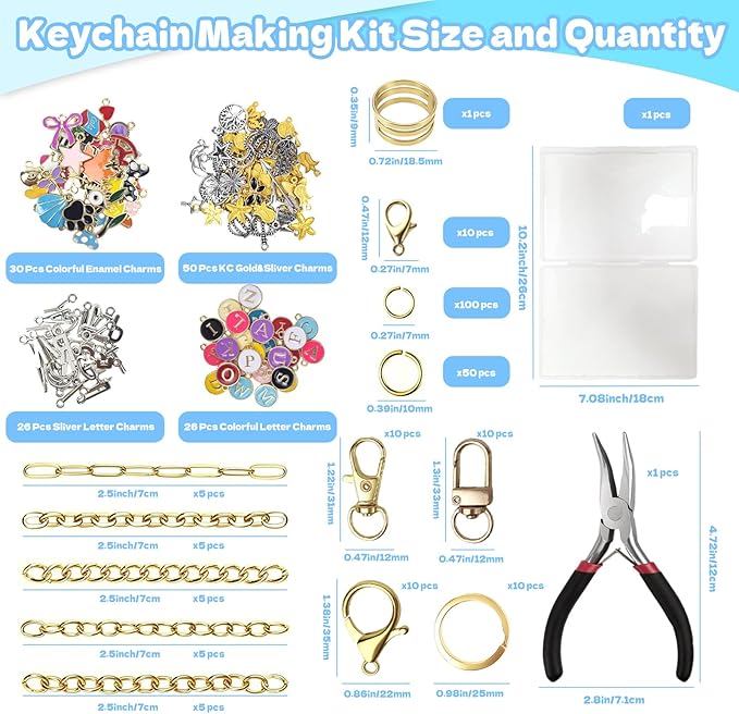 WANRSUDY 359 Pcs Charms Lip Gloss Keychain Making Kit-DIY Lip Balm Charms Kit Including Letter Clip Hooks Lobster Clasps Chains Jump Rings Complete Beginner Craft Set for Women DIY Gift