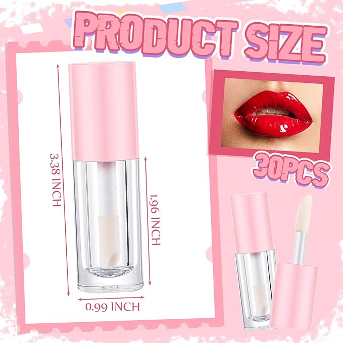 Tatuo 30 Pcs Pink 6ml Empty Lip Gloss Tubes with Wand Bulk Lip Refillable Gloss Containers Cosmetic Bottles with Rubber Stoppers for Lipstick Eyelash Growth Liquid DIY Makeup Kit